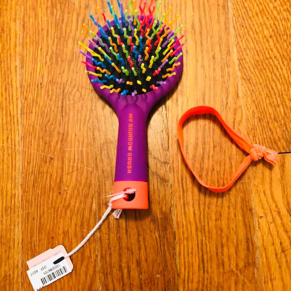 Neon Purple Rainbow Brush With Hair Tie (NWT)